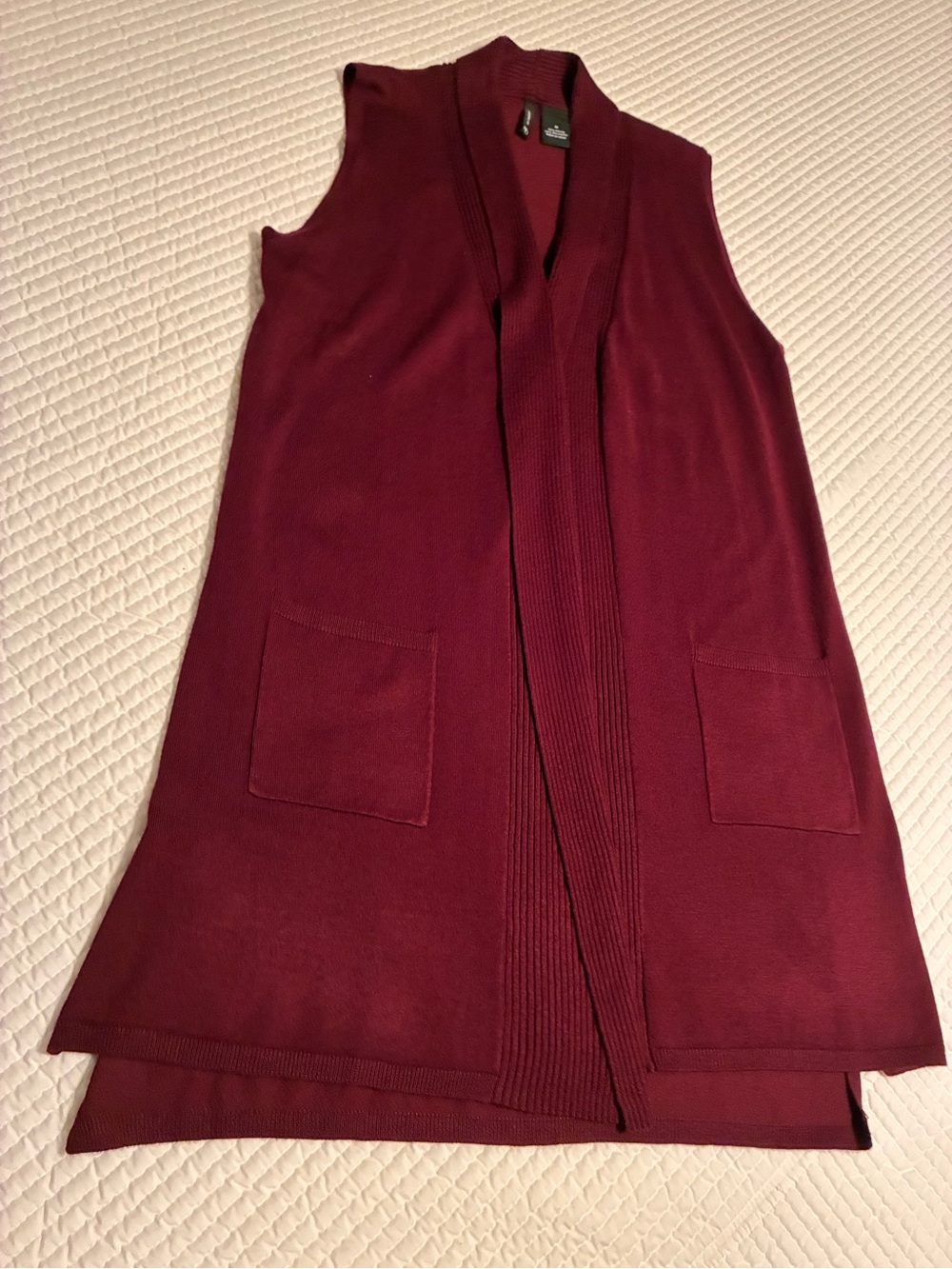 new directions Sleeveless Open-Front Knit Vest - Burgundy